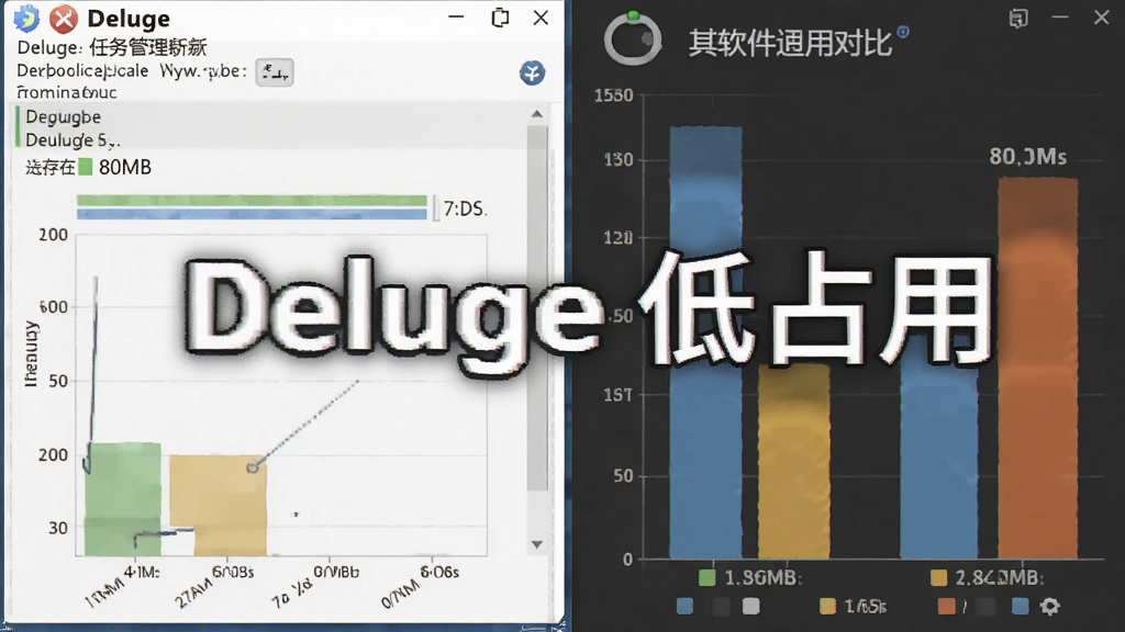չʾDeluge����ʱ����Դռ�öԱ�ͼ�����ΪDeluge������������棬��ʾ�ڴ�ռ�ý�80MB���Ҳ�Ϊ��������ռ�öԱȣ�����Ϊ��ɫ�����֡�Deluge ��ռ�á���Ŀ��ʾ������ֱ�ۣ�ϸ�����������ʸɾ�
