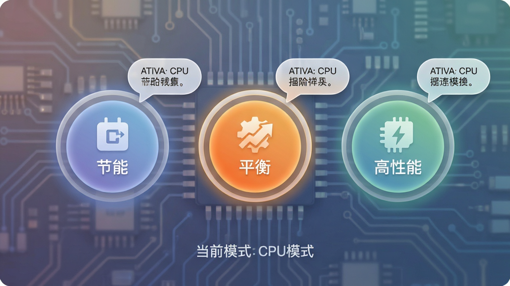 ��������ΪAtiva CPU Speed��ģʽ�л����棬����Բ�ΰ�ť�������У��ֱ��ע