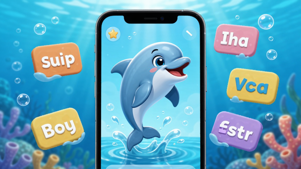 ���Ӿ�չʾ����Ӣ��App���ֻ��ϵĽ��棬һֻ��ͨ����Ծ��ˮ�棬��ΧƯ����ɫ�����޵ĵ��ʿ�Ƭ���������峺�ĺ��������ݣ��������������ã��ʺ϶�ͯ������������Ⱦ���ɾ��޶���Ԫ�أ����廭�����������ѧϰ��Χ