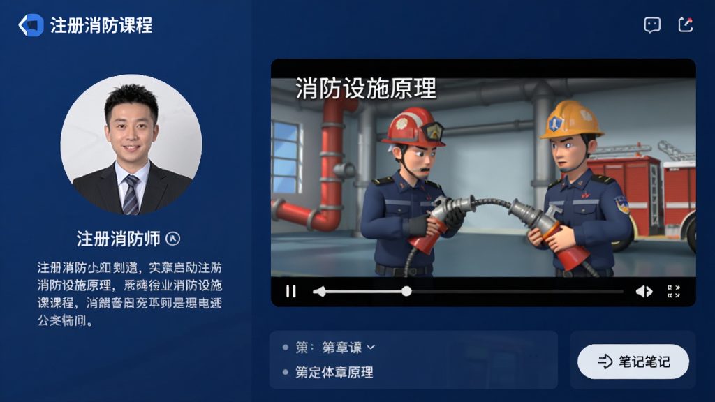 ͼƬչʾע������ʦApp����Ƶ�γ�ҳ�棬���Ϊ��ʦͷ�����飬�Ҳಥ����������ʩԭ���Ķ����μ��������·���ʾ�½��б��ͱʼǰ�ť�������������ɫ���������ɫ���֣�ͻ��רҵ�У����沼����������Ƶ�����������޶���Ԫ�ء�