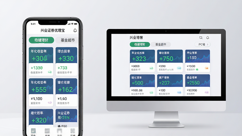 ���壺����ҵ֤ȯ���������ֻ�APP��PC�˵����Ʋ�Ʒչʾҳ��Ա�ͼ�����֣�������ֻ���Ļ���ұ��ǵ�����ʾ�������߲���չʾ���Ű棺��Ʒ��Ƭ��������ʽ���У��껯����������ɫ��Ŀ�����ע������ִ���Լ��񣬱���Ϊǳ��ɫ���䡣ϸ�ڣ���Ļ����ʾ���Ƚ����ơ��롰�����С���ǩҳ�����ʣ����廭�ʣ�ɫ����ͣ��޶���Ԫ�ء�