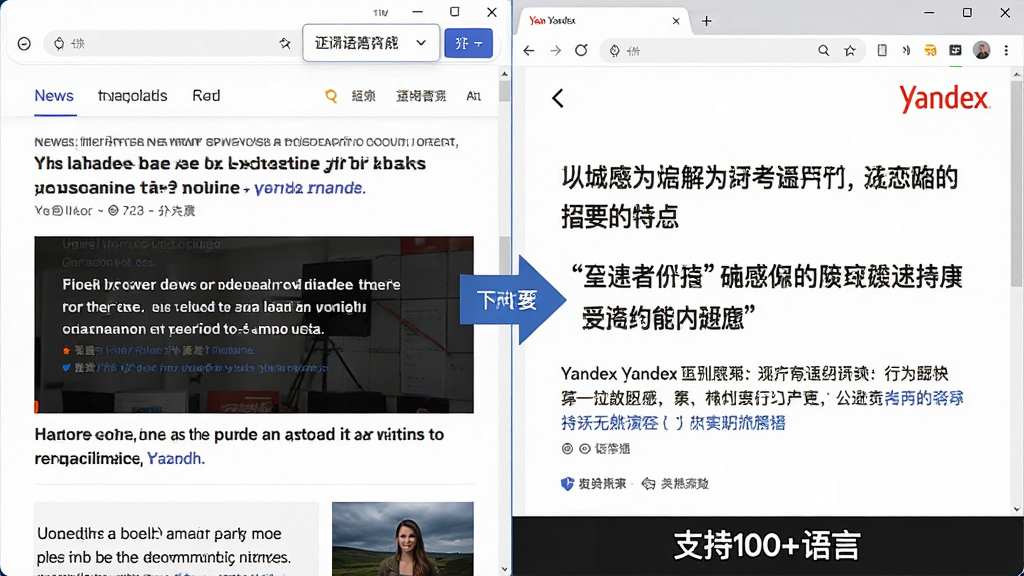 ���壺Yandex��������빦����ʾ�����ΪӢ��������ҳ���Ҳ�Ϊ������������ҳ�����֣����Ҷ��գ��м��з����ͷ���Ű棺������������ɫ�Ա����ԡ���񣺸ɾ����Ľ����ͼ���ϸ�ڣ������з�������ѡ��Ҳ�ҳ�����Yandex�����Logo���ײ���ʾ��֧��100+���ԡ������ʣ����壬�޶���Ԫ�ء�