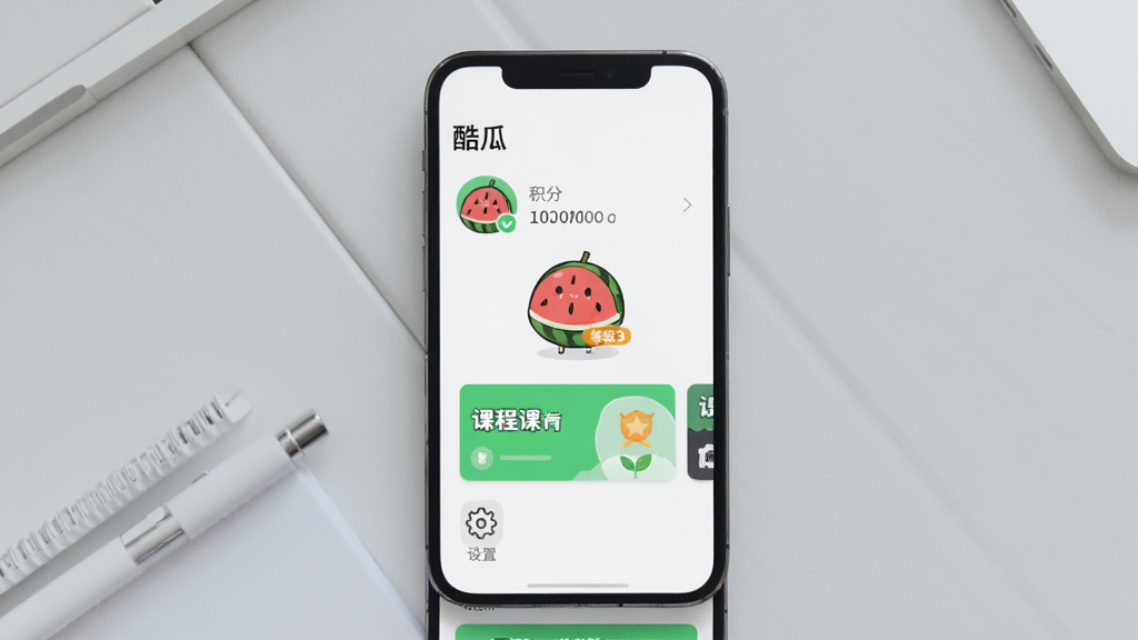 ���壺һ�������ֻ�������ʾ���APP�ġ��ҵġ�ҳ�棬ҳ����ͷ�񡢻��֡��γ̿������֣��ֻ����У�����Ϊǳ��ɫ���档�Ű棺��Ļ�ڿɼ�����ϡ��������·��С����á�����ͼ�ꡣ��񣺼���ִ�UI��������ɫ��ϸ�ڣ�ͷ��Ϊ��ͨ���ϣ��С��ȼ�3����ʶ�����ʣ��������ɾ���