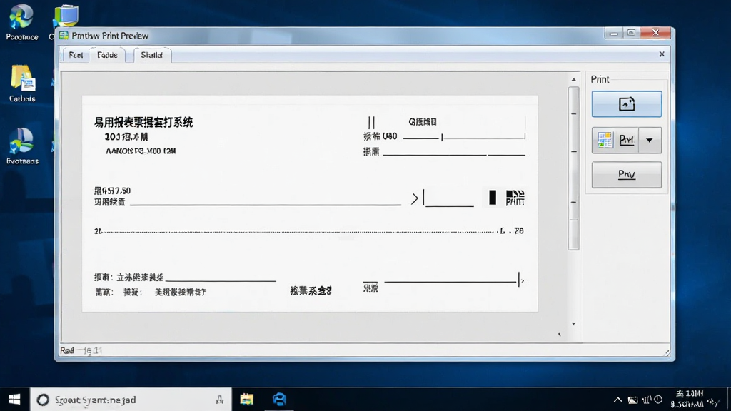 ���ñ���Ʊ���״�ϵͳ���������������ӡԤ��������ΪWindows���棬������������ʾһ��֧ƱԤ��ͼ���Ҳ๤����������ӡ��ť������ɫ����ǳ��ɫΪ���������������Լ�����ʸɾ�