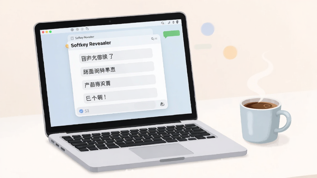 Softkey Revealer ����ʹ�ó����廭��һ̨�ʼǱ�������Ļ��ʾ��Կ�б����Ա߷���һ�����ȣ����������¼�Լ��ɫ����ͣ����ʸɾ�