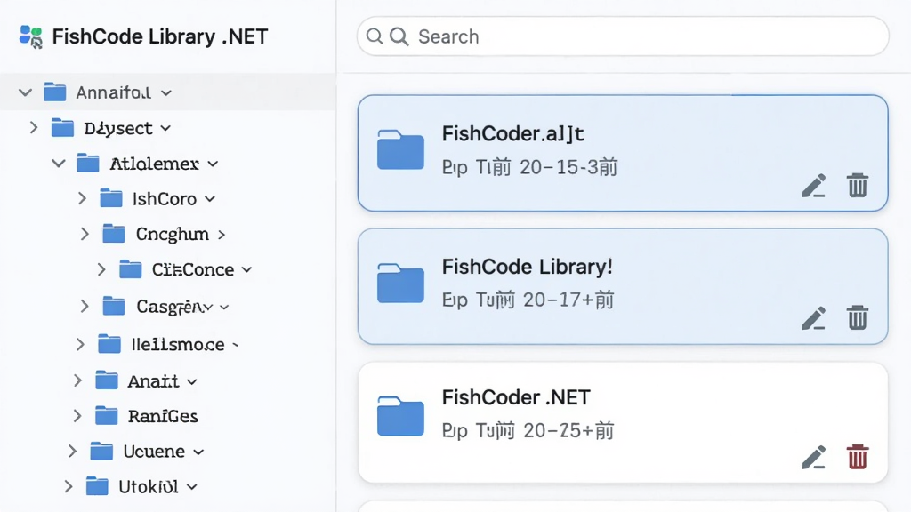 ���壺FishCode Library .NET�ķ���������棬�����״�ṹչʾ��������ļ��У����֣������������Ҳ���뿨Ƭ�б����������������Ű棺����ڵ��չ��������ÿ�����뿨Ƭ��ʾ���⡢���ԡ�����ʱ�䣻�����ˬ��ǳɫ������Բ�Ǳ߿򣬵���ɫѡ�и�����ϸ�ڣ���Ƭ���½��б༭��ɾ��ͼ�꣬�ļ���ͼ��Ϊ��ɫ�������ʣ�����ϸ�ڣ��ɾ��޶���Ԫ��