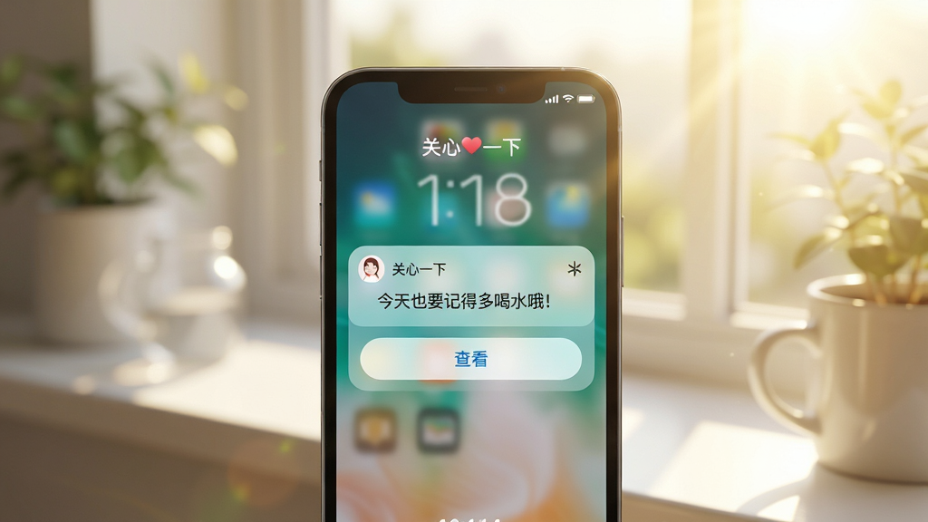 主体:手机屏幕解锁状态,显示一条来自