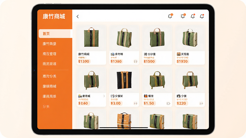 ���壺�����̳�APP����Ʒ����ҳ���ͼ�����Ϊ���ŷ��ർ�������Ҳ�Ϊ����ƷͼƬ��۸�������б������֣�ƽ����Ժ���չʾ��������У�����Ϊ��͵�ů��ɫ���Ű棺��Ʒ�������룬ÿ����Ƭ������Ʒ����ͼ��������۸��ǩ�������ˬ����UI�����ɫ��Ϊ��ɫ���ɫ��ϸ�ڣ���Ļ���С������̳ǡ�LOGO��������֣����߾��ȣ��޶���Ԫ�ء����ʣ�������Ⱦ��ϸ�ڷḻ��ɫ��׼ȷ��