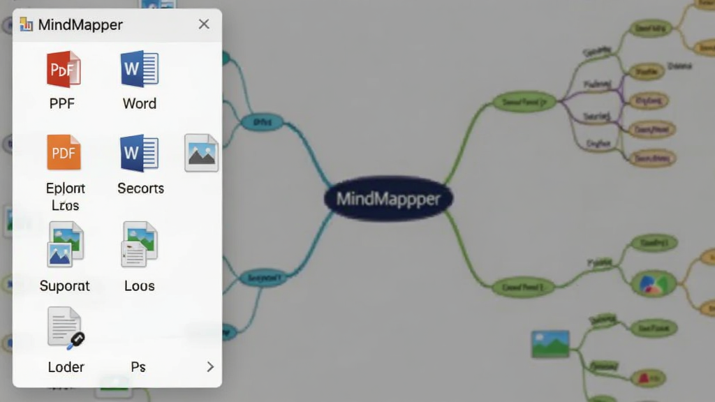 MindMapper���������˵�չ������ʾ���ֵ�����ʽͼ�꣬����PDF��Word��ͼƬ�ȣ�����Ϊһ��˼ά��ͼ�������࣬�����������޶���Ԫ��