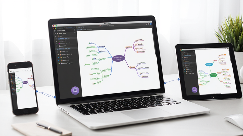 MindMapper��������һ̨�ʼǱ����������У���Ļ��ʾһ����Ŀ�滮˼ά��ͼ����Χ���ֻ���ƽ���豸ͬ�����ݣ��������࣬�������������ʸɾ����޶���Ԫ��