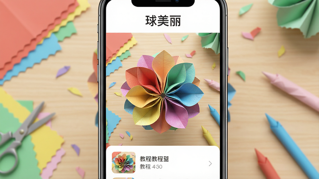 ���壺������Ӧ�ý���չʾ��һ�������ֻ���Ļ������ʾһ��ɫ���ͷ׵�������ֽ������Χɢ���Ų�ֽ����ֽ���ߡ����֣��ֻ����У�����Ϊ��Լľ����������Ϊ�Ӿ����㣬�������пռ䡣�Ű棺����Ԫ���������Ϸ��С����������������·��н̳��б�����ͼ�����дʵ���ƽ��ϣ�����������ϸ�ڣ�ֽ������ϸ�壬ɫ�ʽ�����Ȼ����Ļ������ʵ�����ʣ�������Ⱦ���ɾ��޶���Ԫ�ء�