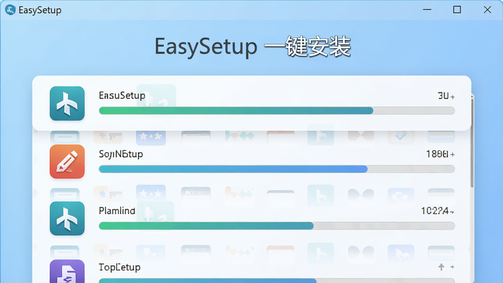 EasySetup �����������ͼ��չʾһ�����İ�װ�б��������������ͼ��ͽ�����������Ϊǳ��ɫ���䣬�������ִ���ƽ�����������ֱ�עΪ��EasySetup һ����װ�������־��У��Ű�������ϸ�ڷḻ�����ʸ��壬�ɾ��޶���Ԫ��