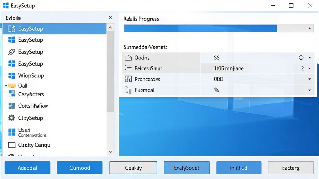 EasySetup ������Windows�����ϣ����Ϊ�����б����Ҳ�Ϊ��װ�������飬�ײ��ж�����ܰ�ť�����������ˬ�İ�ɫ����ɫ��ɫ���������ִ����񣬲��ֺ�����ϸ�ڷḻ�������������ɾ��޶���Ԫ��