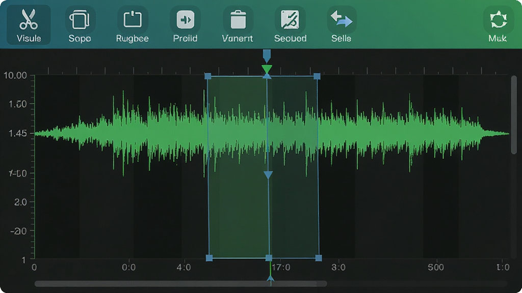 Visual MP3��Ƶ��������չʾ������Ϊ��ɫ����ͼ������ʱ��̶���ѡ����ǣ��Ϸ��������������С����Ƶ�ͼ�꣬������ɫ���£����רҵ�����ʸɾ����޶���Ԫ��