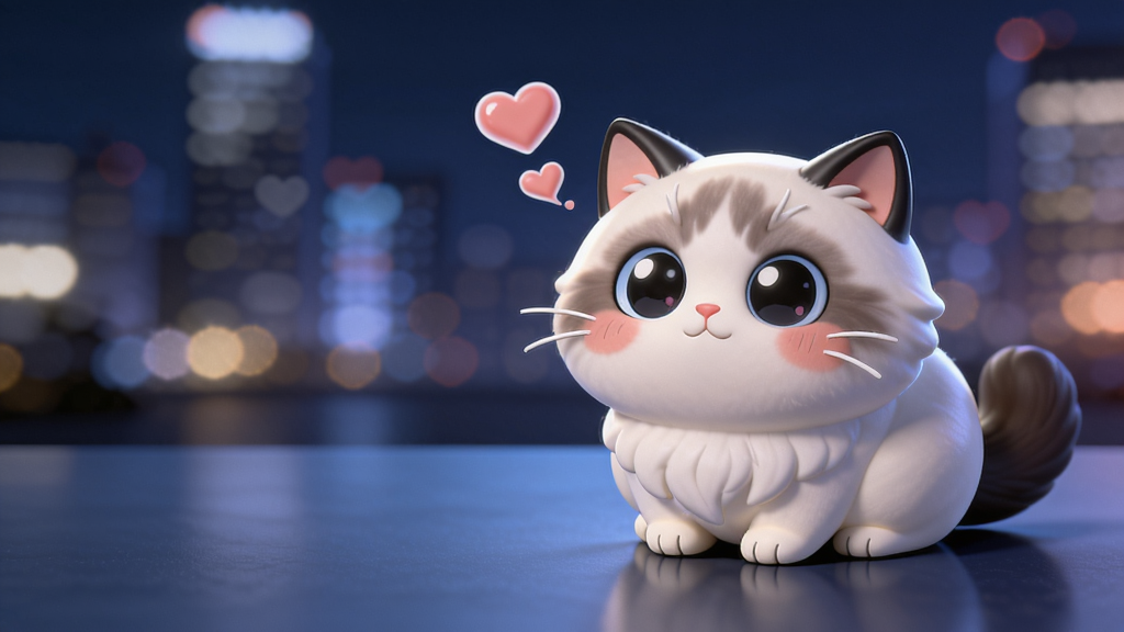 һֻԲ��İ�ɫè�䲼ż������裬�����ڼ�������ɫ�����������½ǣ��������黯�ĳ���ҹ���ƹ⣬è��˫��Բ�������������ԣ�ͷ��ð����ɫ�������ݣ���������΢���ķ��⣬��������ͨ͸��������Ⱦ���ɾ�������