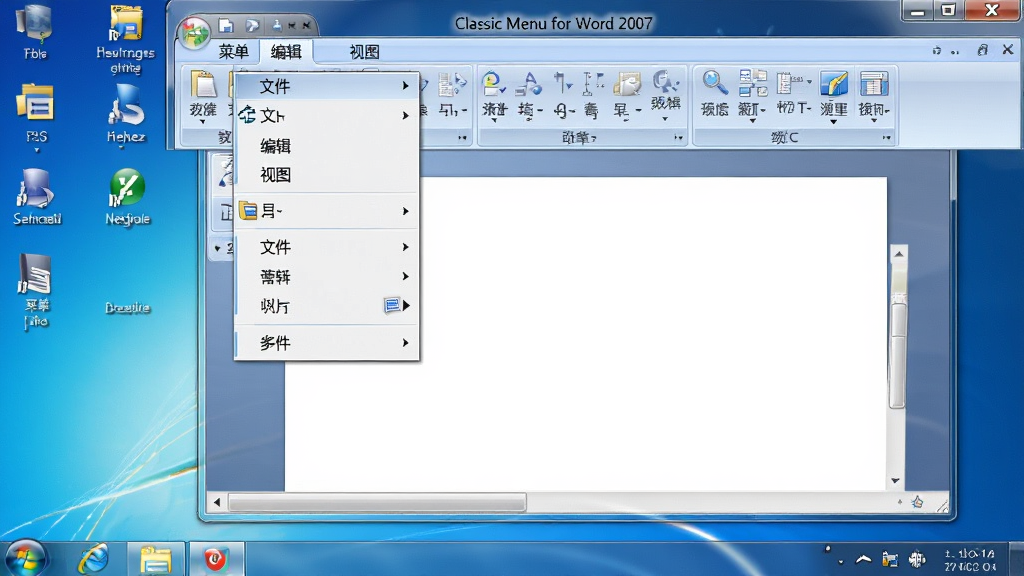 չʾClassic Menu for Word 2007���������棬�˵��������С��˵���ѡ������������չ������˵���б�������ʾ���ļ��������༭��������ͼ���ȣ�����ΪWindowsϵͳ���棬�������ھ��£����ʸɾ��޶���Ԫ��