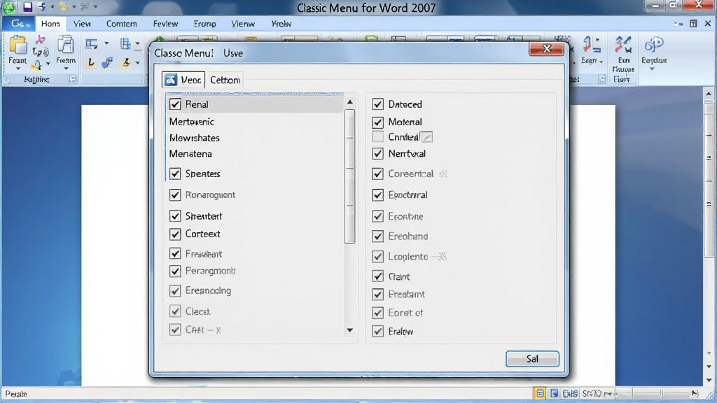 չʾClassic Menu for Word 2007���Զ������ô��ڣ��������г����ֲ˵�����ĸ�ѡ���û����Թ�ѡ��Ҫ����Ŀ����������ֱ�ۣ�����Ϊ���������ڣ������רҵ�������������޶���Ԫ��