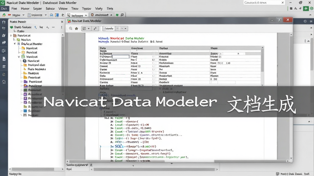 չʾNavicat Data Modeler�������ݿ�����ĵ��Ľ��棬����Ϊ�򿪵��ĵ�Ԥ�����ڣ���ʾ�������ݱ��ֶ���Ϣ��SQL�ű���HTMLҳ�棬���Ϊ�ĵ�������������Ϊ���������棬�����������Ű�淶����������࣬����ϸ��ɾ���ͼƬ�пɰ������֡�Navicat Data Modeler �ĵ����ɡ���