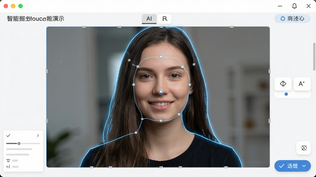 PhotoRetouch�������ܿ�ͼ������ʾ��չʾһ��������Ƭ���ڱ�AIʶ�𲢷��뱳������Ե������ʾ�������࣬������ť�����������������ɾ��޶���Ԫ��