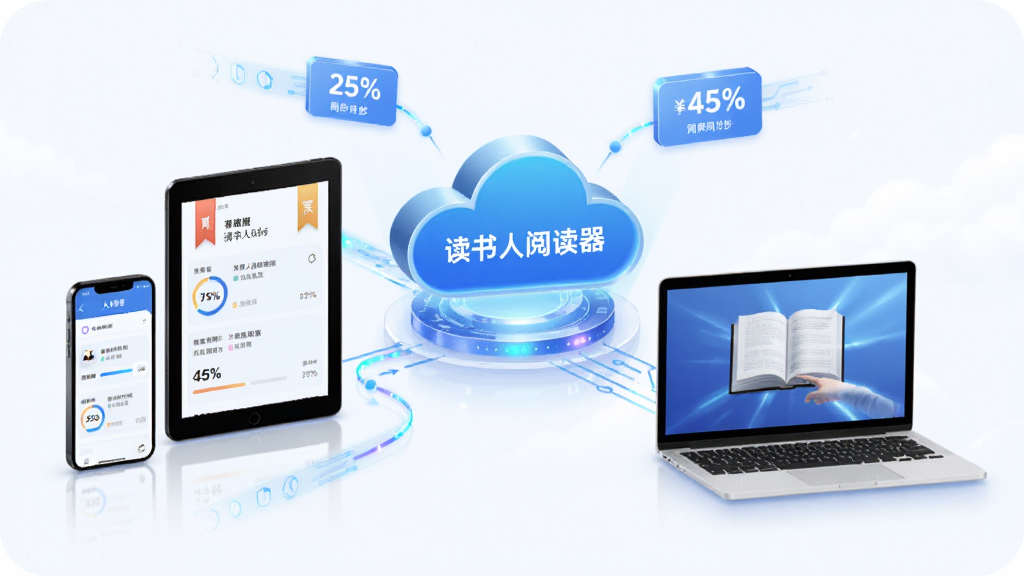 �������Ķ������豸ͬ��ʾ��ͼ������Ϊ�ֻ���ƽ�塢�ʼǱ�������̨�豸�����ƶ�ͼ�꣬���־��⣬���Ƽ��У�ϸ��������ǩ�����Ȱٷֱ�����ͬ�����������������ſᣬ�ƶ�ͼ����д�С��������Ķ�����