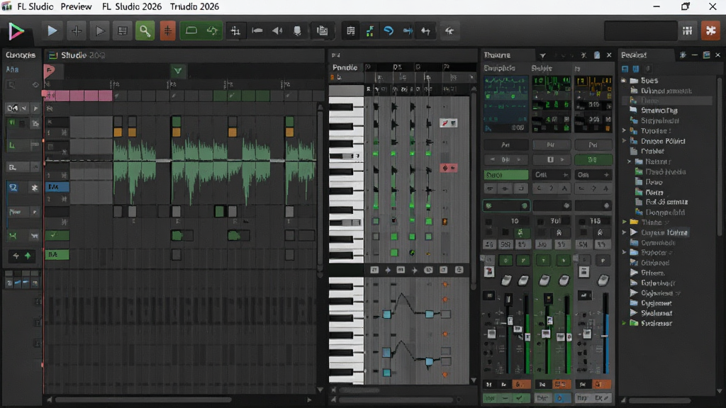 FL Studio 2026 ���İ� ������ ������Ƶ����վ Ԥ��ͼ��չʾ��ɫ����ı������棬�Ϸ��˵����빤���������ɼ�������Ϊ��������������پ��������Ҳ����̨���������壬���岼��רҵ���࣬������Ⱦ��ϸ�ڷḻ�����ʸɾ���