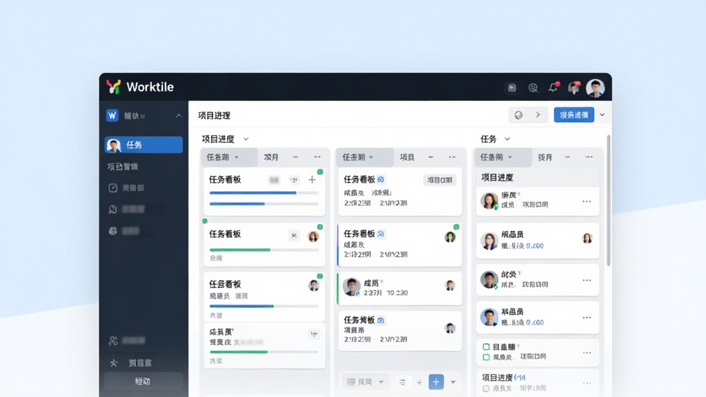 ���壺Worktile�������棬չʾ��Ŀ���������������б�����Ļ���С�Worktile������������Ϊǳ��ɫ���ɫ�����֣����й�ͼ����������ռ�ݻ�����Ҫλ�ã���Χ���ף��Ű棺����Ԫ���������У�����Ƭ����������ִ���ƽ����ƣ�ϸ�ڣ�������ʾ����������Աͷ�����ڱ�ǩ�����ֱ�ǩΪ�����񿴰塱����Ŀ���ȡ������ʣ����壬�ɾ����޶���Ԫ�ء�