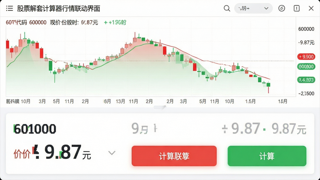 ���壺��Ʊ���׼����������������棬��ʾĳֻ��Ʊ��ʵʱ��ʱͼ���������塣���֣��Ϸ�Ϊ��ʱ���ƣ��·�Ϊ���������Ű棺��ˬֱ�ۡ����������࣬����ɫ�����ǵ���ϸ�ڣ���ʾ��Ʊ���롰600000�����ּۡ�9.87Ԫ�������㰴ť���������ʣ������������ɾ��޶���Ԫ�ء�