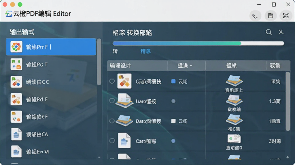 չʾ�Ƴ�PDF�༭����ʽת�����ܽ��棬���ѡ�������ʽ�б����Ҳ���ʾת�����������ļ��б���ɫ�����£��Ƽ��з�񣬻��ʸɾ�