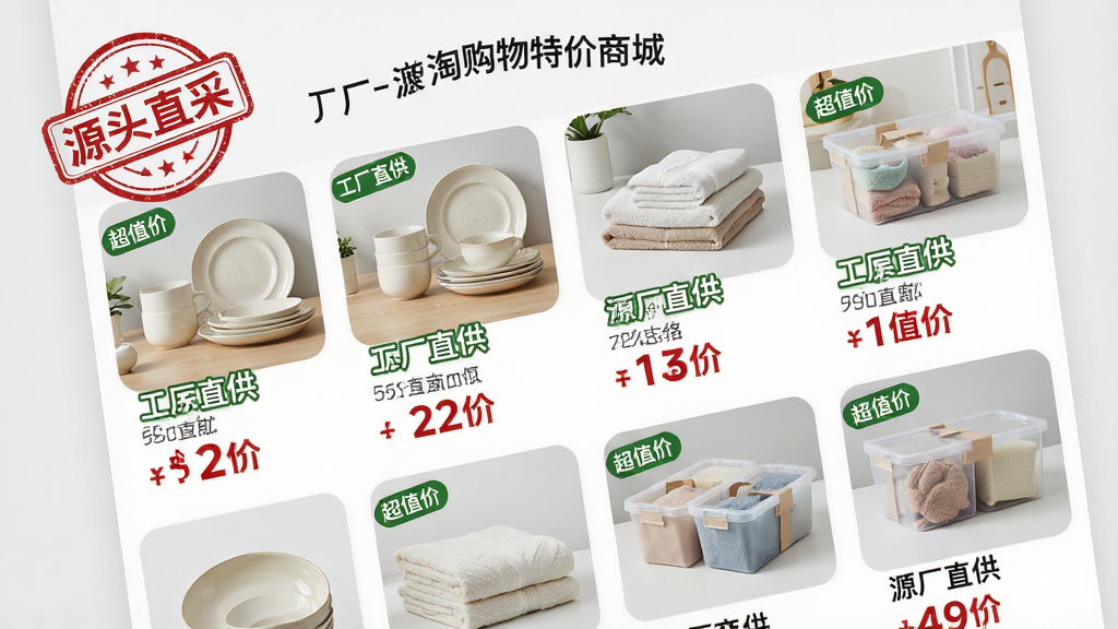 ���壺���Թ����ؼ��̳ǡ�Ӧ���ڡ�Դͷֱ�������ҳ�棬չʾ����ֱ������Ʒ�����մɲ;ߡ�ë�������ɺУ�ÿ����Ʒ��ע������ֱ������ǩ���Żݼ۸񡣲��֣��ֻ�����ƽ��չʾ������Ϊ����ǳ��ɫ��ͻ����Ʒ���Ű棺��Ʒ���������У����Ͻ��С�Դͷֱ�ɡ���ɫӡ����ʽ����񣺸ɾ���Լ��ƫʵ����Ӱ���ϸ�ڣ���Ʒ�����������۸�������Ŀ����ǩ����Ϊ������ֱ����������ֵ�ۡ������ʣ�����ϸ�ڷḻ������ɾ��޶���Ԫ�ء�