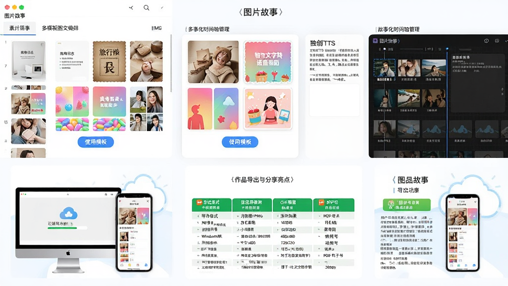 ���Ӿ�չʾͼƬ���������Ľ��棬��������Ϊһ�Ű��Ʒͼ�Ŀ�Ƭ��������زĿ�����ͼ���Ҳ������ֱ༭�����������������ǳɫϵ��񣬱�ƽ��UI��ƣ��ɾ��޶���Ԫ�أ�ͻ���������ơ�ͼƬ���¡���<h3>������ɫ</h3><h4>��ģ��ͼ�ı���</h4><p>ͼƬ���������˳���50�־�����Ƶ�ͼ�İ�ʽģ�壬����������־�����ӳɳ�����ʳ̽�ꡢ֪ʶ���ա������¼�ȳ������³������û�ֻ��ѡ������ģ�壬����Ƭ��ק��ָ�������������İ��������Զ������Ű澫����ͼƬ���¿�Ƭ��ģ��֧���Զ����������ɫ��������ʽ���߿�Բ�Ǽ�Ԫ�ؼ�࣬������Ի�������������ڴ��㿪ʼ��ƣ���һ���ܼ��󽵵��˴����ż�������֤���Ӿ������רҵ�С�</p>[[IMG:չʾͼƬ���������Ķ�ģ��ѡ����棬����״���и��ַ���ͼ�Ŀ�Ƭģ�壬�м���ס�����ţƤֽ�������ǹ�ɫ�ȣ���Ļ�·��С�ʹ��ģ�塱��ť������������ͻ���������ơ�ͼƬ���¡���<h4>���»�ʱ�������</h4><p>������������³�����ͼƬ�����ṩʱ�������ģʽ���û��ɰ�ʱ��˳����߼�˳����������ͼƬ�����ֱ�Ϊÿ��ͼƬ���������԰ף��Ӷ�������������Ӱ���������ʱ�������֧����ק�����������롢����Ԥ��������һ����������ķ�ҳ��Ƶ��ͼ���ǳ��ʺ���������ᡢ��ͯ�ɳ���������Ʒ�������µȡ��ù�����Ч����˶�ͼ�����������µ����⣬�������߼������ɼ���</p>[[IMG:չʾͼƬ����������ʱ����༭���棬����ͼƬ����ͼ��˳��������ʱ�����ϣ�ѡ��һ��ͼ�Ҳ���ʾ��Ӧ�����������򣬱���Ϊ��ɫ���񣬽���Ƽ���ǿ��ͻ���������ơ�ͼƬ���¡���<h4>��������ת������ͼ</h4><p>������TTS���ı�ת�������������ܣ��ɽ��û�����Ĺ����ı��Զ�ת��Ϊ�����������������Ͼ�ڵ������Ƽ�ƥ��ĳ���ͼƬ��廭�زġ���һ���ܶ������������汾������Ƶ�����ű��ȳ�����Ϊʵ�á�ϵͳ���ö�����Ȼ����������������ɫ��֧�����١��������ڣ����ɺ�������ɵ���ΪMP3�ļ���Ҳ����ͼƬ��װΪ��Ƶ��ʽ��ʵ�ֶ�ý����µ�һվʽ������</p><h4>�ƶ��ز�����ͬ��</h4><p>�����ƴ洢�ռ䣬֧�ֽ������еİ��Ʒ�ݸ塢����ͼƬ�زġ��Զ���ģ���Զ��������ƶˡ��û�������Windows�����Ͽ�ʼ������������ֻ���ƽ���ϼ����༭�����и���ʵʱͬ�����޷��νӴ������̡�ͬʱ�ṩ�������ӹ��ܣ��ɽ���Ʒ��H5ҳ����ʽ���������˹ۿ����Է����谲װ�����������ͼ�Ĺ��£������罻�������Ŷ�Э����</p>[[IMG:չʾͼƬ�����������ƶ�ͬ�����ܣ���������Ļ��ʾ�ϴ����ȣ��Ҳ��ֻ�������ʾ��ͬ��Ŀ��ͬ����ɣ��������ƶ�ͼ�꣬��������ˬ��ͻ���������ơ�ͼƬ���¡���<h3>��Ʒ�������������</h3><table border='1' cellpadding='8' style='border-collapse:collapse;width:100%;background-color:#f9f9f9;'><tr style='background-color:#4CAF50;color:#fff;'><th>������ʽ</th><th>���ó���</th><th>�ֱ���ѡ��</th></tr><tr><td>JPEG/PNG��̬ͼ</td><td>����Ȧ��΢����С������ͼ</td><td>1080x1080 / 1242x2208</td></tr><tr><td>GIF��ͼ</td><td>��������򵥶�̬չʾ</td><td>480x480 / 720x720</td></tr><tr><td>MP4��Ƶ</td><td>���������֡���Ƶ��</td><td>1080x1920 (����)</td></tr><tr><td>PDF������</td><td>��ӡ����ʽ�ĵ��浵</td><td>300dpi</td></tr></table><p>�ڵ��������У��û����Զ��廭��ѹ���ȣ���ѡ���Ƿ�Ƕ��ˮӡ����Ѱ浼����ͼƬ�ײ��ḽ��С�ߴ�������ʶ�������߼�����ȥ������������֧��ֱ�����ɶ�ά�룬ɨ�뼴�����ֻ��ϲ鿴��Ʒ��ͬʱ��һ����ת��΢�š�΢�����罻ƽ̨����������������ݷַ����̡�</p>[[FIND:ͼƬ���� ��׿�� �������ܽ���
