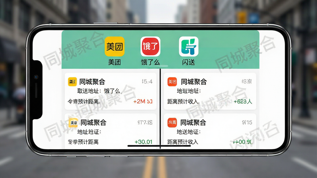 ���壺�����ֻ���Ļ��д����Ļ��չʾ��ͬ�Ǿۺϡ�Ӧ�õĶ����ۺϽ��档���֣��ֻ��������ã���Ļ������ʾ����ʽ�����б�������������в�ͬ��ƽ̨logoˮӡ���Ű棺�Ϸ�Ϊ�ۺ�״̬������ʾ�����š���������ô���������͡���ͼ�꣬�·�Ϊ�������еĶ�����Ƭ��ÿ�ſ�Ƭ����ȡ�͵�ַ�����롢Ԥ�����롣���дʵ��񣬹�Ӱ��Ȼ����Ļ������������������Ϊ�黯�ĳ��нֵ���ϸ�ڣ��ֻ��߿�߹��ʸУ���Ļ�ڶ�����Ƭ�����֡�ͬ�Ǿۺϡ����������ɼ�������ɾ����޶���Ԫ��