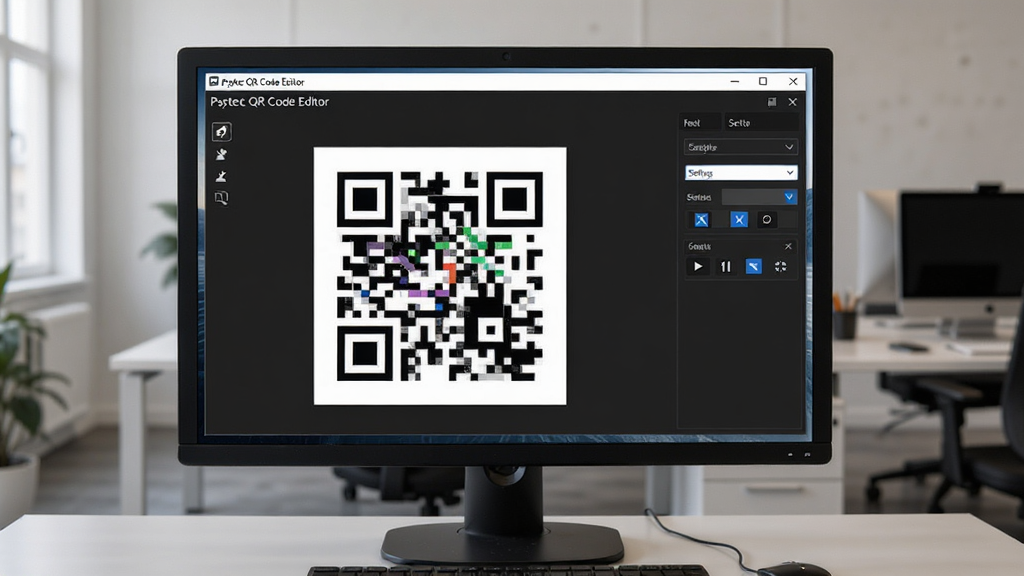 һ��չʾPsytec QR Code Editor�ڵ��������е�ʵ����Ƭ����Ļ����ʾ���������ڣ���������һ����ɫ��ά�룬�Ա���������壬�������࣬����Ϊģ���İ칫�һ��������дʵ������������ϸ�ڷḻ���޶���Ԫ��