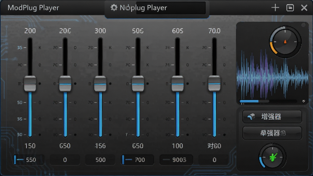 ModPlug Player���������ڽ��棬�������Ƶ�ʻ�������Ч��ǿѡ�����Ϊ����ͼ�Σ����Ƽ��У�ϸ�����������ʸɾ�