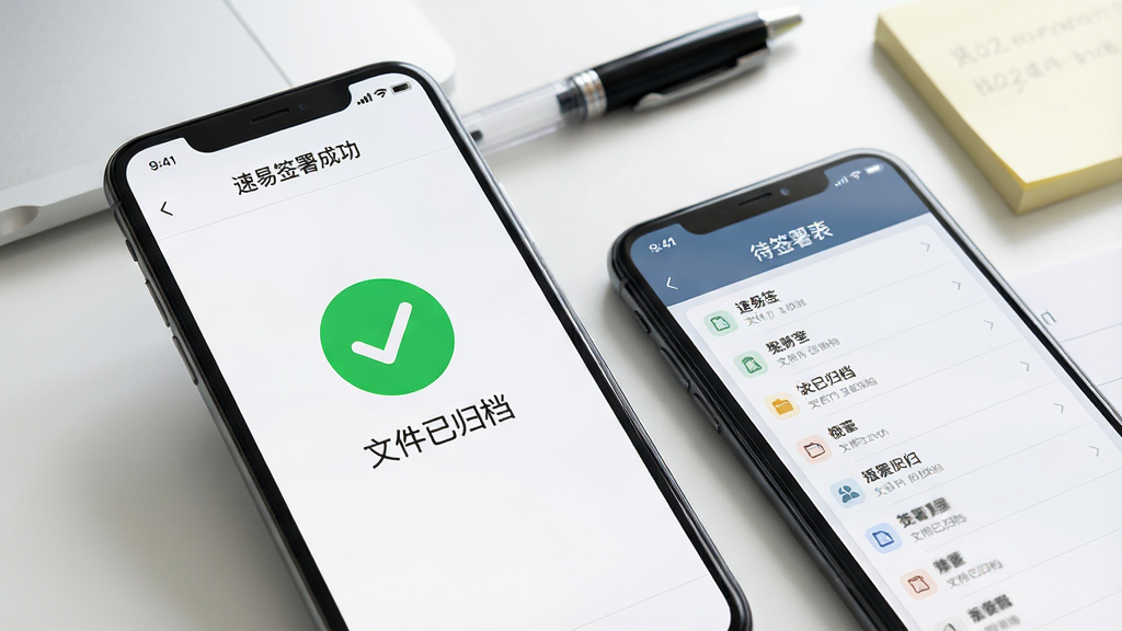 ��������Ϊһ���ֻ���Ļ��д����ʾ����ǩ�ƶ���ǩ��ɹ�ҳ�棬��ɫ�Թ���ͼ�꣬�·��С��ļ��ѹ鵵����������һ���ֻ������Աߣ���Ļ��ʾ��ǩ���б�������Ϊ���칫���棬�бʺͱ�ǩ������Ϊ˫�ֻ����У��Ƕ�����б�����Ϊ����ʵ�ķ�񣬹�����ͣ�ϸ�����������ʸɾ����޶���Ԫ�ء�