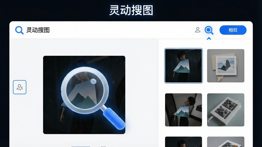 һ�Ų�����ʾͼ������Ϊ���鶯��ͼ������ͼ��ͼ���棬������û��ϴ�����ͼ���Ҳ�չʾƥ���������ͼ�б��������԰�ɫΪ�ף����ܰ�ťʹ����ɫ��������������������һֻ�Ŵ󾵵�����ͼƬ�ϵ�ͼ��Ԫ�أ���������Ƽ��У����ʸ��壬�޶������֣��������ơ��鶯��ͼ��������ҳ�涥��