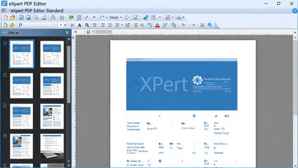 ͼƬչʾeXPert PDF Editor Standard�����������棬���Ϊҳ������ͼ��壬�Ҳ�Ϊ�ĵ��༭���򣬶��������������ɼ������������ִ�������ɫ�Ͱ�ɫΪ��ɫ�������沼��רҵ���򣬻��������ɾ����޶���Ԫ��