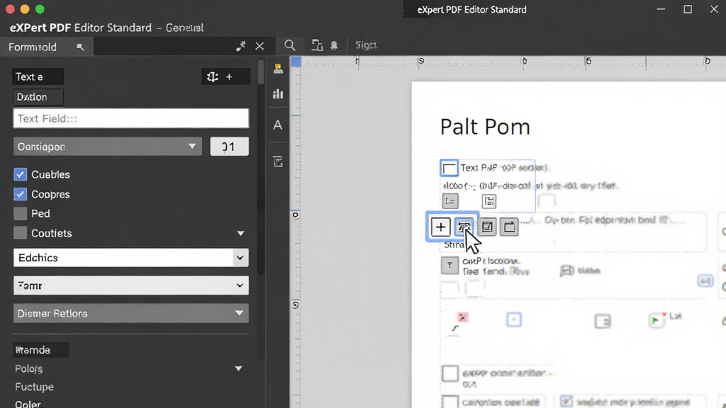 չʾeXPert PDF Editor Standard�ı�����д�봴�����ܣ��������Ϊ�����ֶ���壬��ʾ�ı��ֶΡ���ѡ�������˵��ȿؼ����Ҳ�Ϊ������Ƶı���ҳ�棬������������ֶΣ�����Ϊ�������棬���������������������չ����ƸУ��޶���Ԫ��