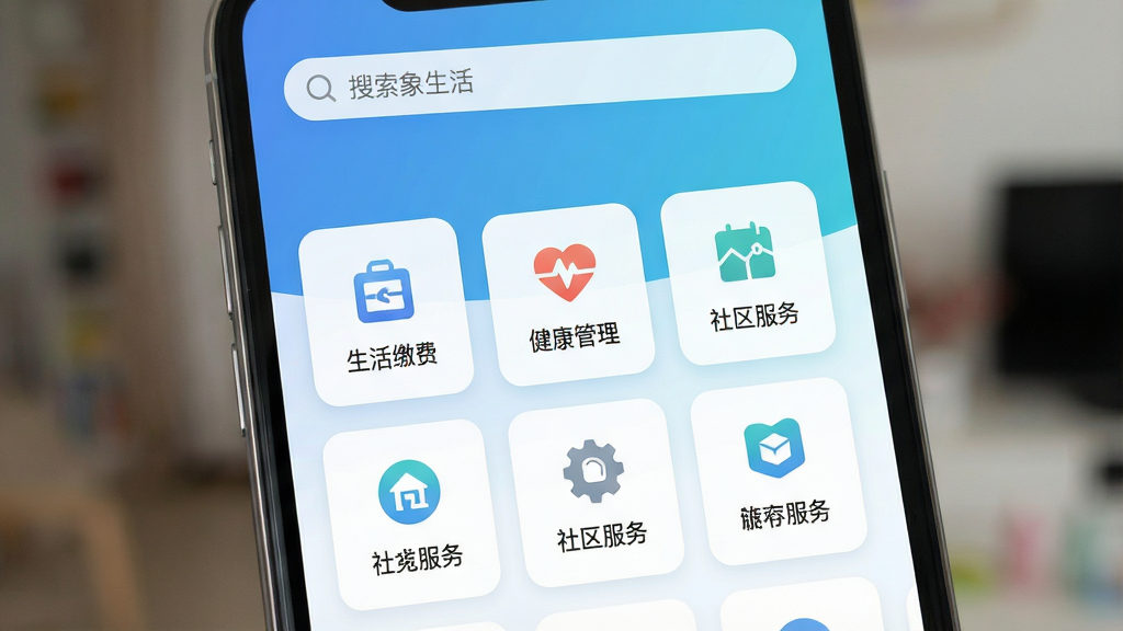 һ�������ֻ���Ļ��д����Ļ��������ʾ���������APP�����棬������ñ�ƽ����Ʒ�������µ����׽���Ϊ��ɫ�������������������в������Ź���ͼ�꣬��������ɷѡ��������������������ģ�飬���岼�ּ�����򣬱����黯����ͻ���ֻ���Ļ�����ʸ���ɾ����޶���Ԫ��