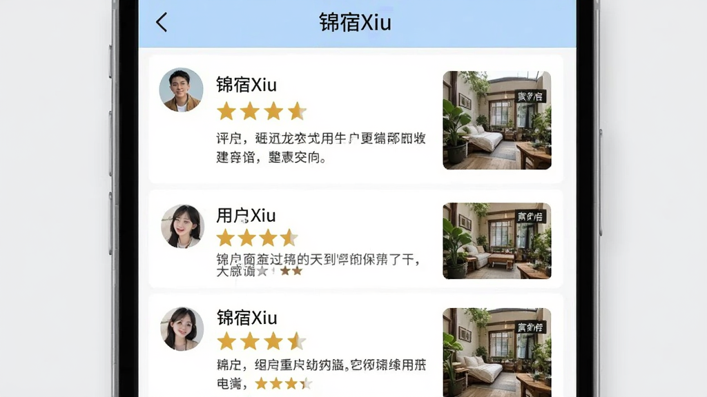 ���壺����XiuӦ�õ�����ҳ�棬չʾ�û��Ǽ����ֺ��������ۣ������̼�ʵ��ͼƬ������Ϊ����ɫ�����֣������б��������У�ÿ�����۰���ͷ���û������Ǽ������ֺ�ͼƬ���Ű棺�����������Ϣ�׶������������Ȼ���԰�ɫ�͵���ɫΪ����ϸ�ڣ���Ļ���С�����Xiu���������Ǽ�Ϊ��ɫ��ͼƬΪ��ʵ���������ʣ��߷ֱ��ʣ��ɾ����޶���Ԫ��