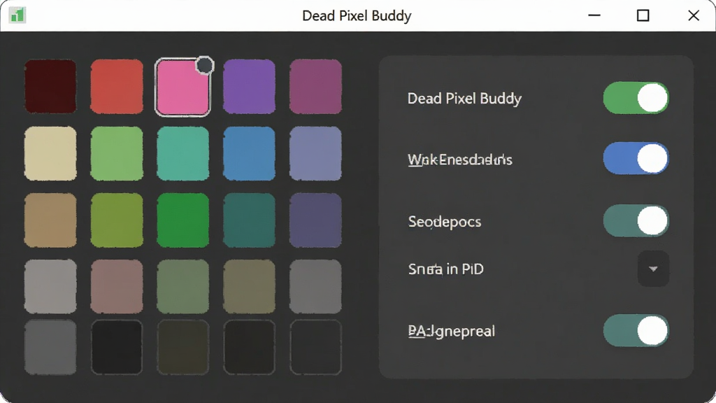 ����������ʾDead Pixel Buddy���������棬�������������������ɫѡ��ť���Ҳ����޸�ģʽ���أ��������ƽ�������ʸɾ����޶���Ԫ�ء�