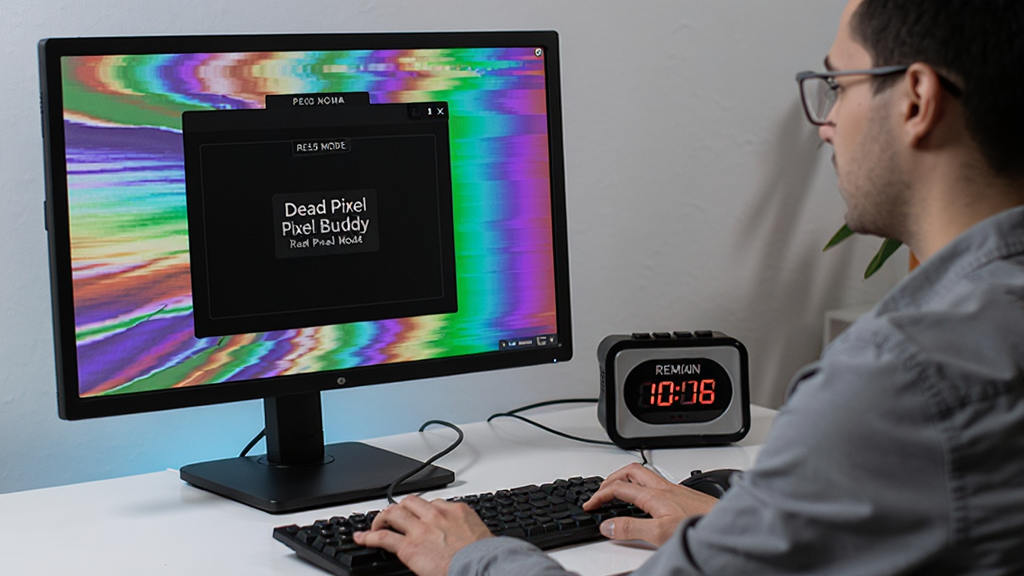 һ�������ڵ���ǰ����Ļ����ʾDead Pixel Buddy���������޸�ģʽ�������п���ɫ�ʱ仯���Ա���һ����ʱ����ʾʣ��ʱ�䣬�����Χרҵ�����ʸɾ����޶���Ԫ�ء�
