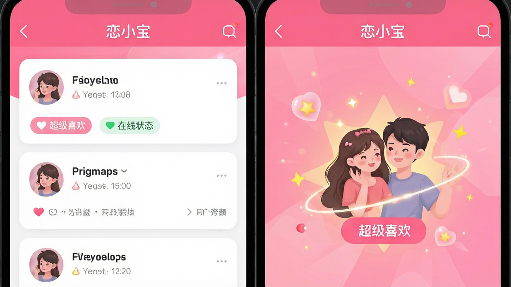 ͼƬ�������ֻ�APP�����ͼƴ��ͼ���������ʾ�û����Ͽ�Ƭ�����Ұ���չʾƥ��ɹ�����ף����Ч���������Ϸ��С���С�����ĵ����������ֲ������ҶԳƷ���չʾ���Ű����������Ϊ�������õ��罻�������棬ϸ�ڰ���������ϲ�����͡�����״̬����Сͼ�꣬������ɫ�Է�ɫ�Ͱ�ɫΪ���������������޶���Ԫ�ء�