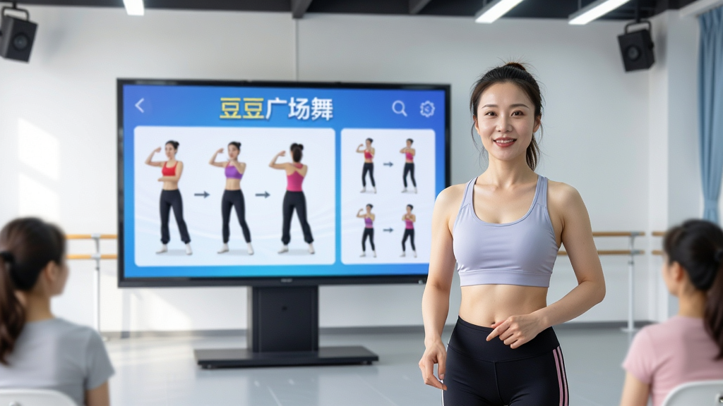 һ�������������赸�����ڣ�һλ�����˶�װ���赸��ʦ����Ծ�ͷ������ĵ��Ӵ�����������ʾ�š������㳡�衱�Ľ�ѧ���棬��ʦ�Ա��зֽ⶯����ʾ��ͼ�����湹ͼ����ʦ����ĻΪ������Χ�������黯�Ĺ��ڣ�������רҵ���������������ɾ����޶������