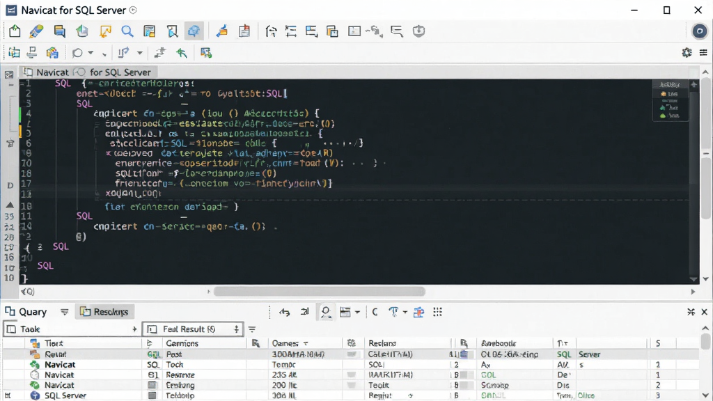 һ��չʾ Navicat for SQL Server ���� SQL �༭�������ͼƬ�����������Ǵ����﷨������ SQL ��ѯ���룬�Ϸ��й�������ť���·��ǲ�ѯ������ݱ��񣬽��������ִ����Ű����룬ϸ�������������������ɾ��޶���Ԫ��