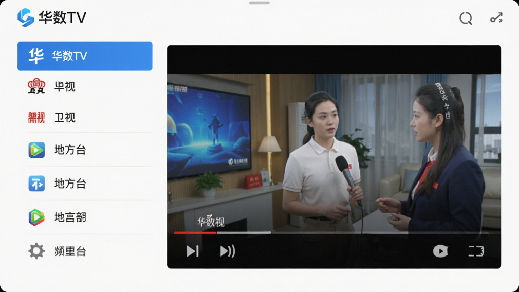 һ��չʾ����TV�����������ͼƬ�����������ǻ���TV�Ĳ��Ŵ��ڣ����ΪƵ�������б����������ӡ����ӡ��ط�̨��ѡ��Ҳ�Ϊ���ڲ��ŵĵ��ӽ�Ŀ���棬���岼���������Ű����룬������ִ���ϸ������������ͼ�����ɫ�����ɫ���������ʸ��壬�ɾ����޶���Ԫ��