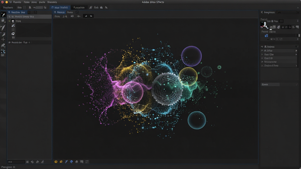 Adobe After Effects �����������棬��ɫ������������ʾ��ɫ���ӹ�Ч�붯̬ͼ��Ԫ�أ����沼�ּ�࣬���Ƽ�רҵ��ϸ�����������ʸ��壬�ɾ��޶���Ԫ��