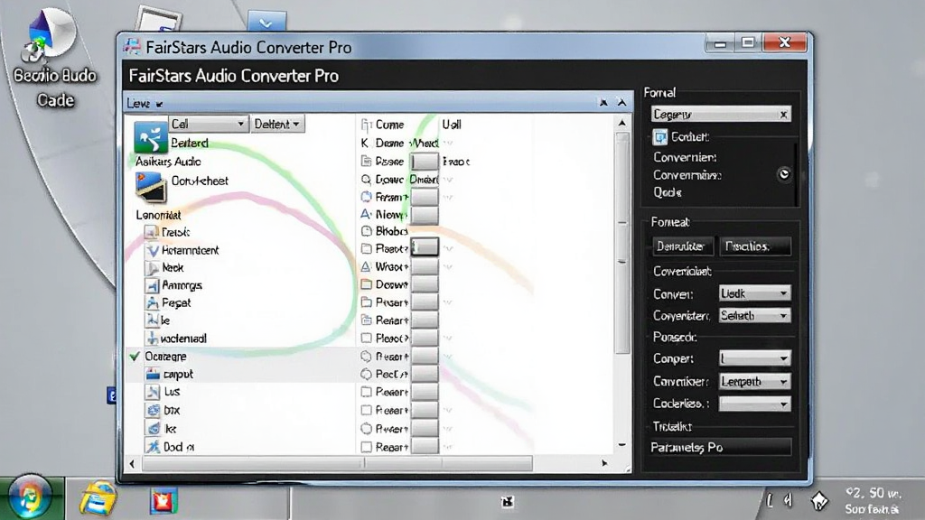 һ��չʾ FairStars Audio Converter Pro �����������ͼƬ�������������������ڣ����Ϊ��Ƶ�ļ��б����Ҳ�Ϊ��ʽѡ����ת��������壬���ڷ��Ϊ����Windows����Ӧ�ã�����Ϊ�ɾ���ǳ��ɫ���棬��Ļ�����������ɱ棬���岼�����룬���дʵ��ϸ�ڷḻ�����ʸ��壬�ɾ��޶���Ԫ��