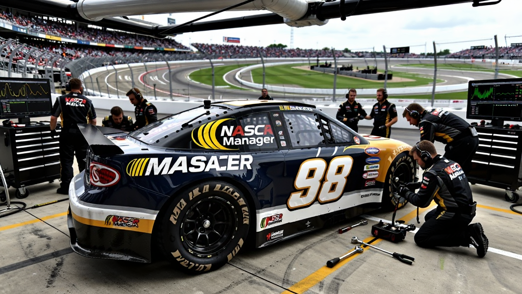 ����������һ������NASCAR Manager��־������ͣ��ά��������Χ�������ӷ��ļ�ʦ���ڽ��Ź����������Ǿ޴����Բ�������Ϳ�̨���ڣ���ͼ���ù���ӽ�ͻ���������Ŷӵ�Э����Χ�����Ϊдʵ������Ӱ��ϸ�ڰ���������̥��ĥ����������ʦ���еĹ��ߺ���Ļ�ϵ�ң�����ݣ����ʸ��壬�ɾ����޶���Ԫ�ء�