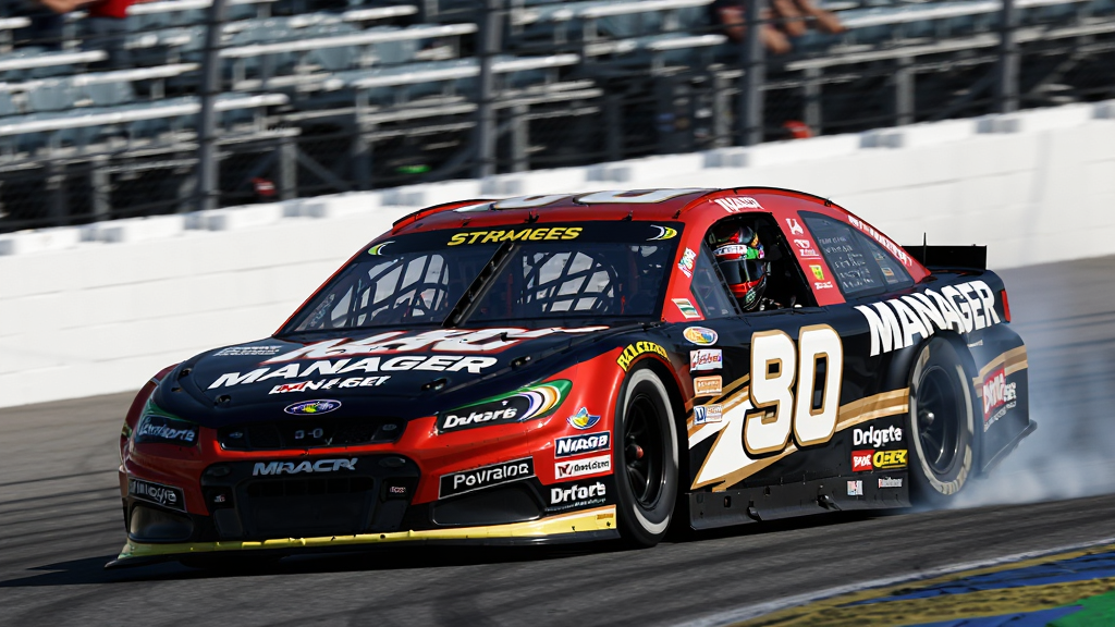 ��������һ��NASCAR Manager�������������ϸ��ٹ��䣬�����������Ե�������Ϳװ��������ģ���Ŀ�̨���������������ֲ���׷����Ӱ�ַ�ͻ���ٶȸУ����Ϊ��̬����������ϸ�ڰ�����̥�����Ħ�������������ͳ���ͷ���ķ��⣬���ʸ��壬�ɾ����޶���Ԫ�ء�