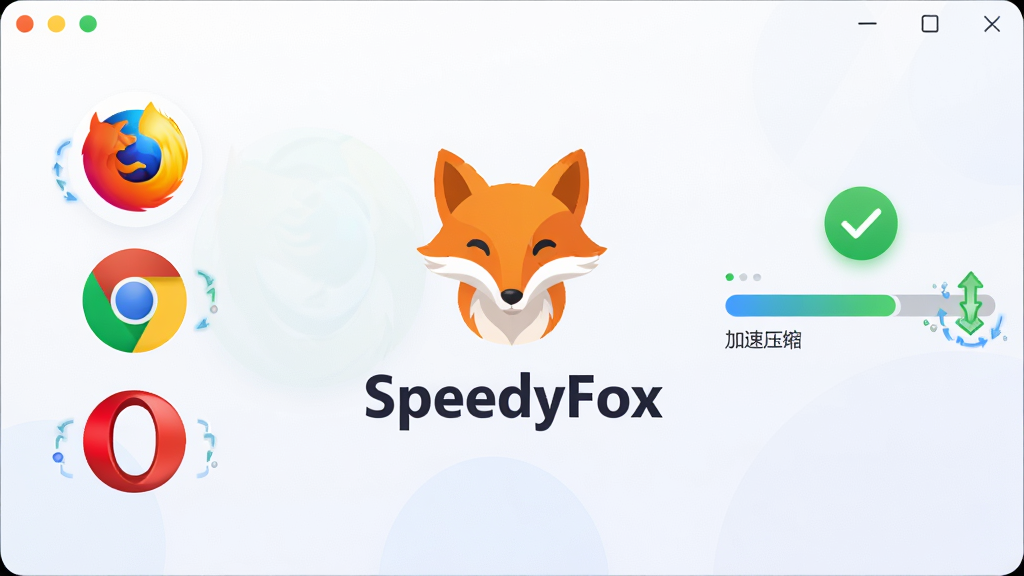һ����ΪSpeedyFox��������������������棬���������ǳ�ɫ����ͼ�����������ơ�SpeedyFox�������չʾ�����ͼ��Firefox��Chrome��Opera���Ҳ��Ǽ��ٽ���������ɫ�Թ�ͼ�꣬����Ϊ�ɾ���ǳɫ���䣬�Ű����ҶԳƣ������Ƽ��У�ϸ�ڰ���Բ�ǰ�ť��״ָ̬ʾ�ơ�����ѹ�����������ʸ��壬�ɾ����޶���Ԫ��